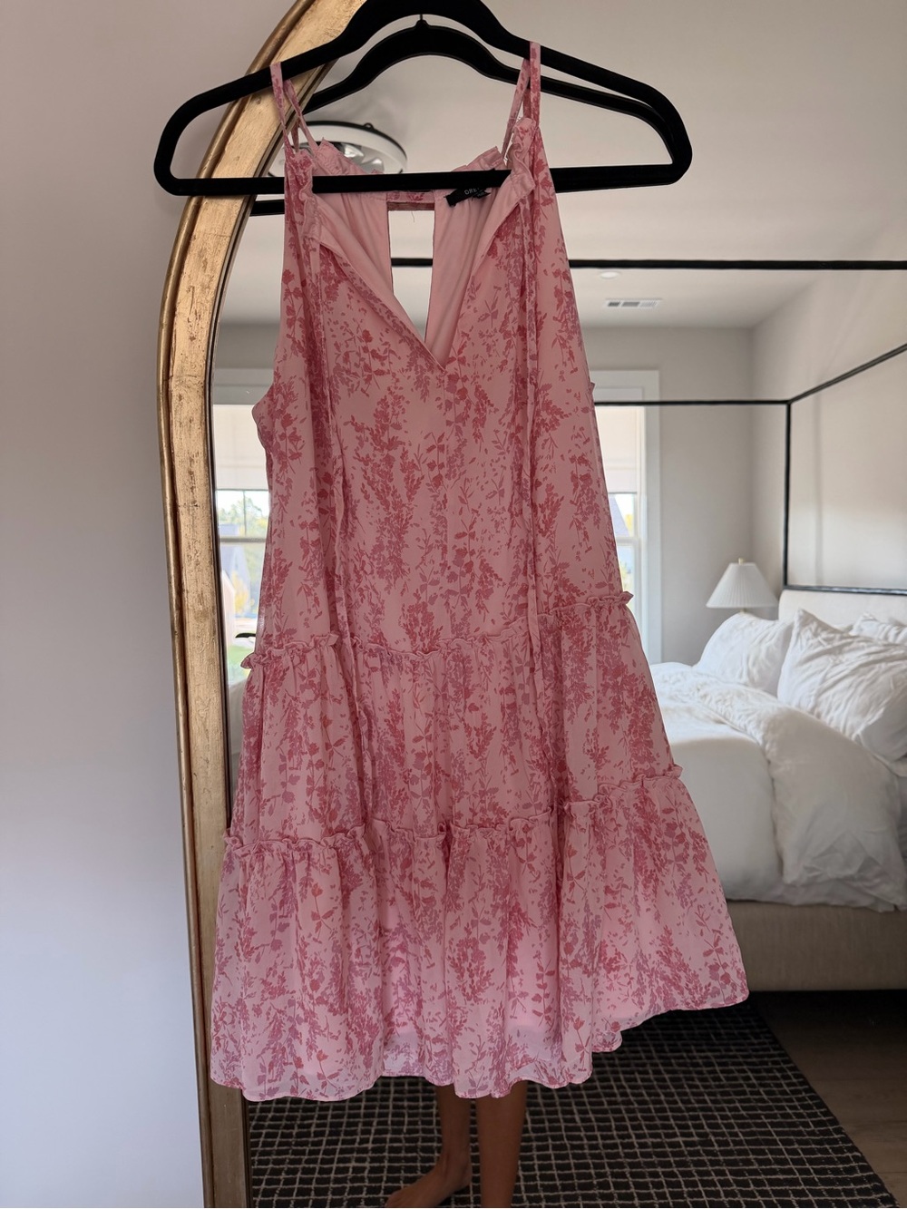DREW Pink Floral Tiered Slip Dress